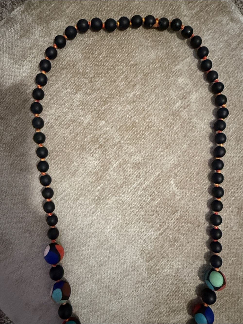 Multicolor Bead Statement Necklace - Black Accent Beads-Hand painted wood beads - Picture 3 of 6